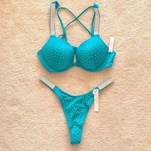 Brand New Victoria's Secret Bombshell Top & Thong Bikini Bottom Shine Strap
